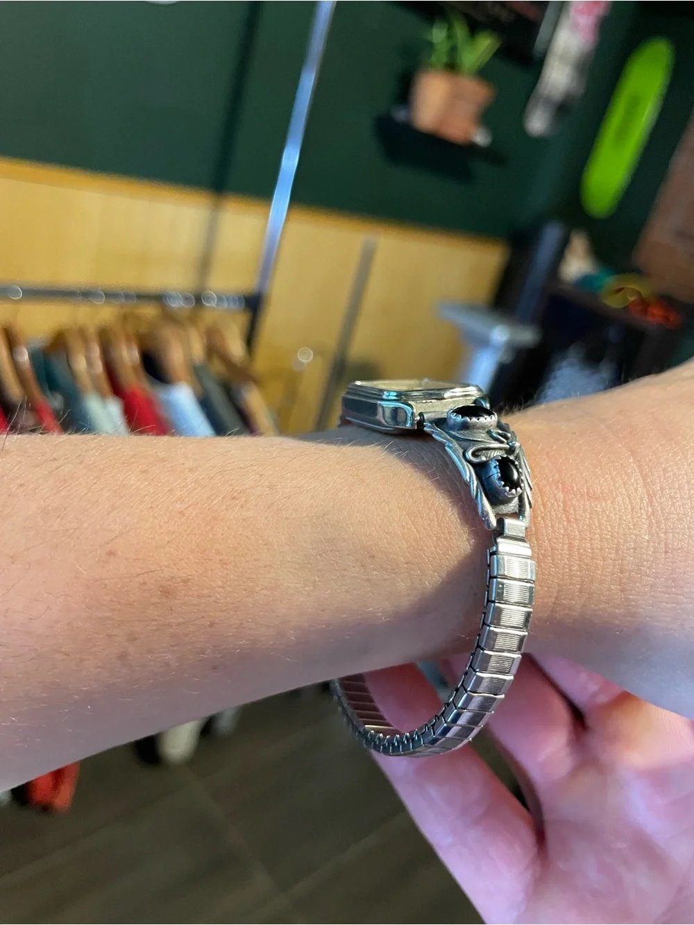 vintage Navajo quartz watch sterling silver and onyx stones